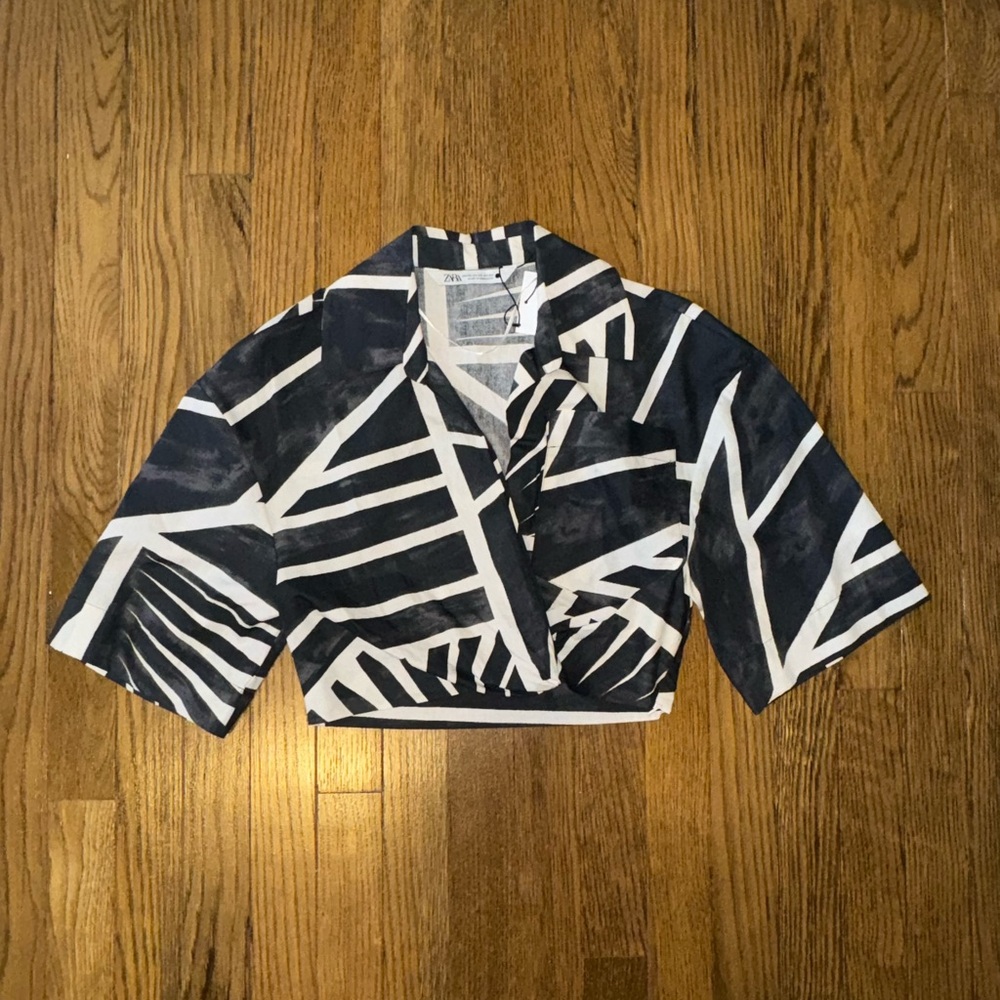 NEW Zara Printed Crop Top & Skirt Set Black White - XS